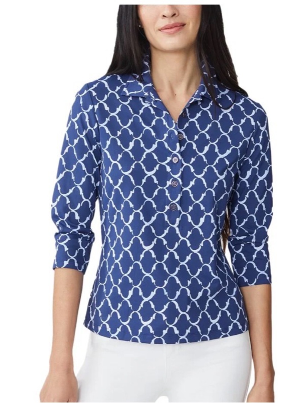 J McLaughlin Blue Geometric Button-Front Shirt with Collar - XL